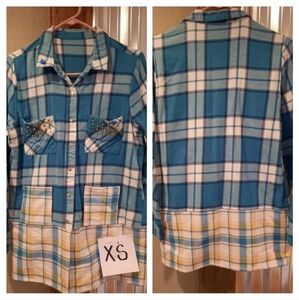 Plaid Flannel Duster Shacket Coat XS Upcycled Original